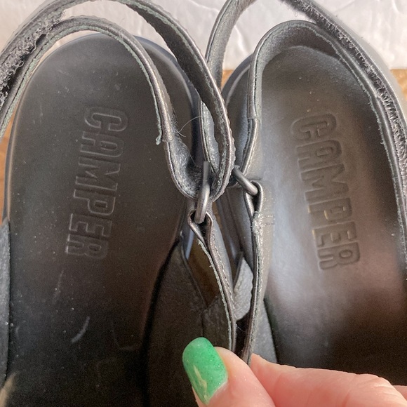 🌹Camper women’s Kyra wedge sandal, casual, open toe slingbacks leather black 10 - Picture 5 of 17